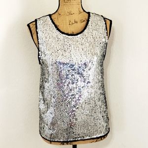 Albert Paul Sleeveless Silver sequined tank top zip back Med Dressy